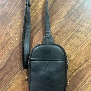 Black Leather Crossbody Bag for Women Sling bag Fanny Pack